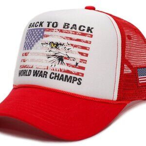 Eagle Hat Curved Back To Back World War Champs Funny 4th of July Cap Red/White